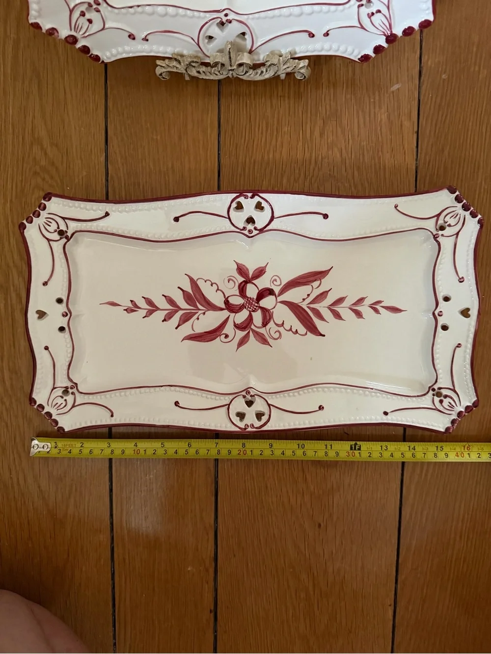 Vintage handpainted ceramic plate and platter. Set of 2